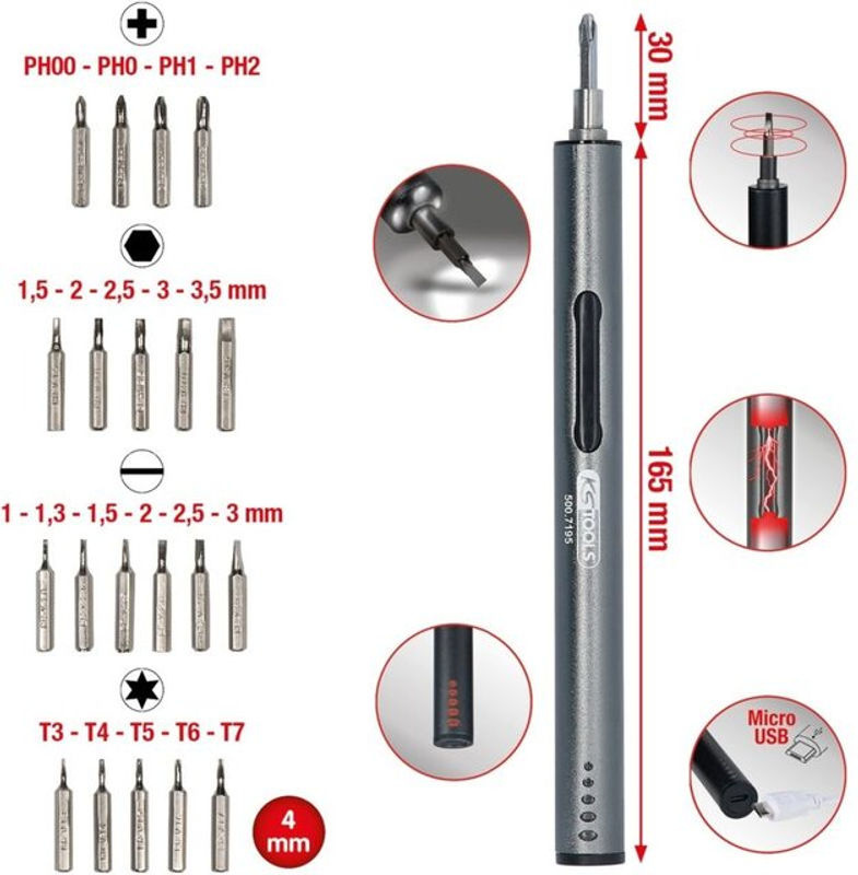 KS Tools Feinmechanik-USB-Akku-Schraubendreher 3,7V Li-Ion - Bild 2