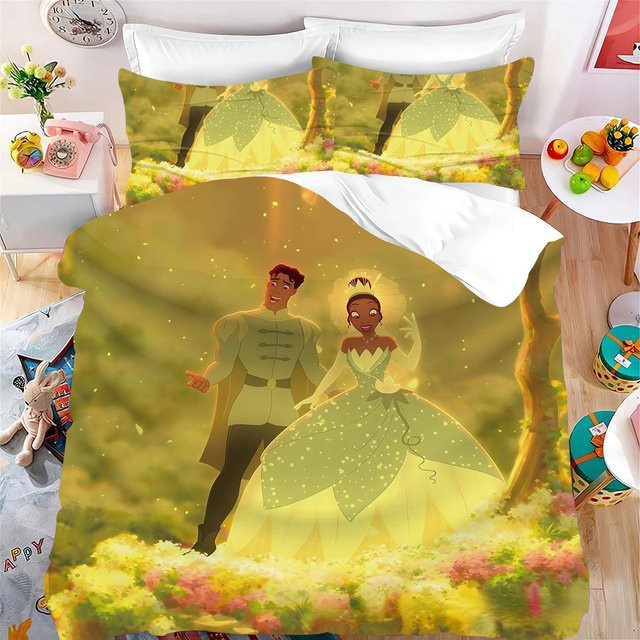 Prinzessin Tiana Kinderbettwäsche-Set mit Cartoon-Druck, 3-teiliges Set aus Microfaser bestehend aus Deckenbezug und Kissenbezügen, Mehrfarbig, B/H: 135 x 200 cm - Bild 1