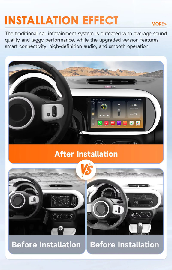 Hizpo 2Din 9 Zoll Android 14 Autoradio für Renault Twingo 3 (2014–2024) mit Snapdragon 6115, GPS, Bluetooth, 4G und 360 Grad Kamera Unterstützung in Schwarz - Bild 2