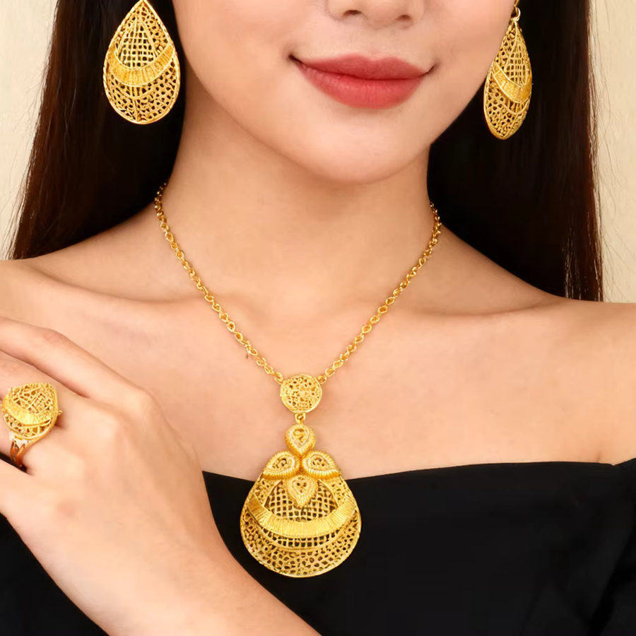 YM Schmuckset, Goldfarben, Halskette, Ohrringe, Ringe, Damen - Bild 1