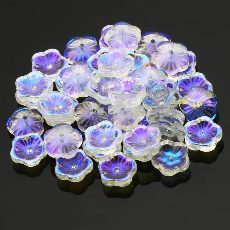 Laudsong Glas Perlen, Blume Form, Transparent, 8/10mm - Bild 2