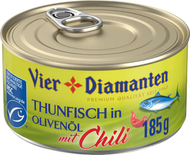 Vier Diamanten MSC Thunfisch in Olivenöl mit Chili 185 g - Bild 1