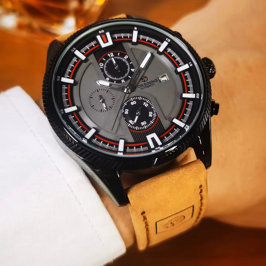 Forsining Armbanduhr Automatik, Edelstahl, Leder, Schwarz, Herren - Bild 4