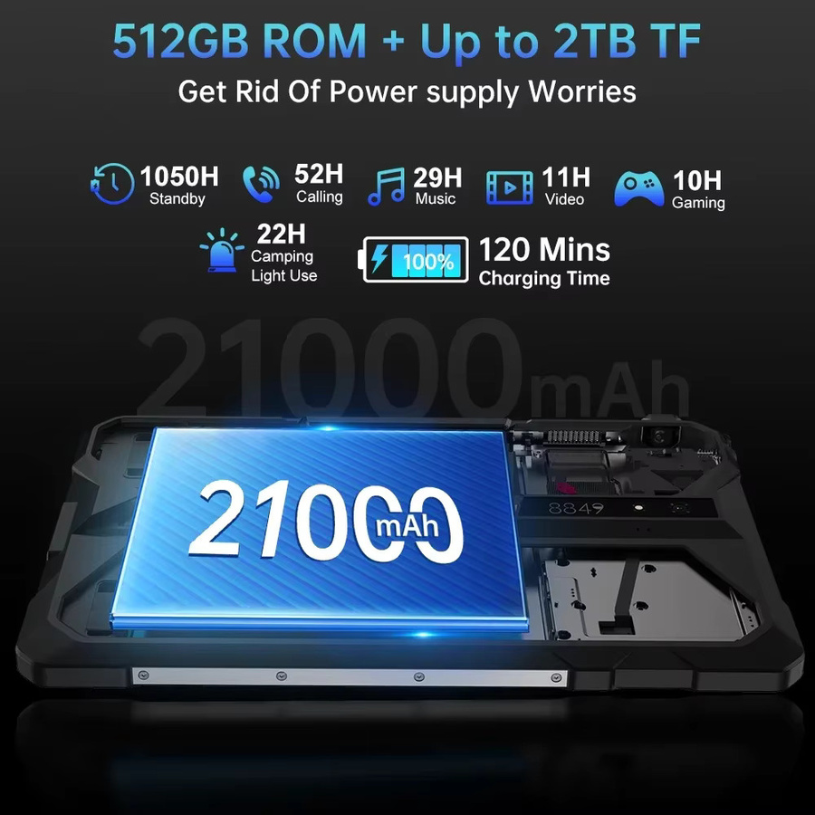 Unihertz Tank Pad E Robustes Android 15 Tablet mit 10,95 Zoll Display, 24GB RAM, 512GB Speicher, 21000mAh Akku und 50MP Kamera in Schwarz - Bild 3