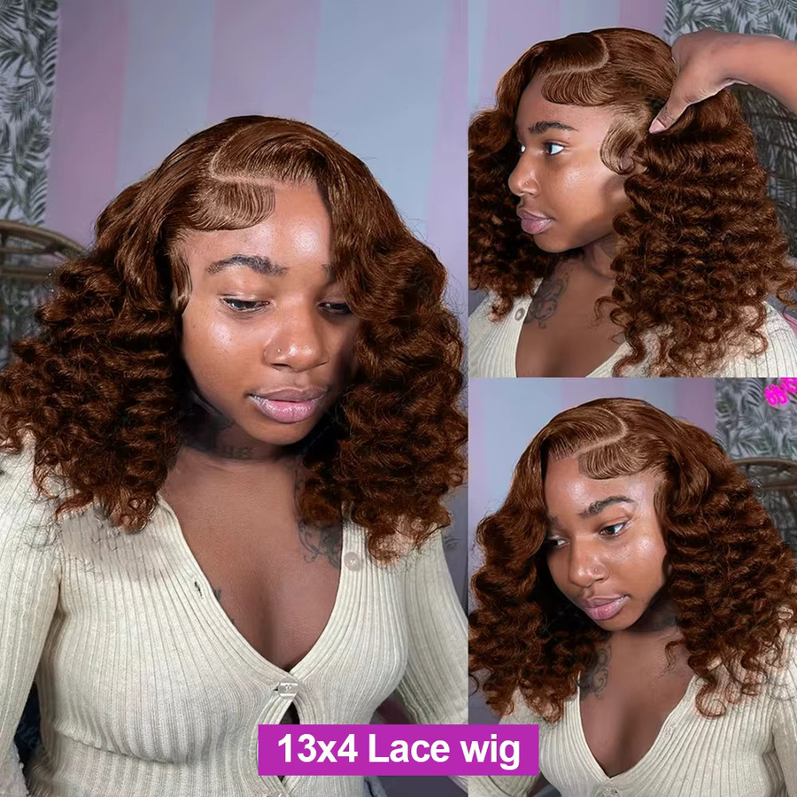 HJ WEAVE BEAUTY Deep Wave Lace Frontal Bob Perücke, Schokoladenbraun, Damen - Bild 3
