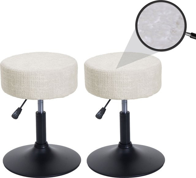 2er-Set MCW Sitzhocker C22 höhenverstellbar und drehbar aus Chenille Stoff in Creme-Weiß, Durchmesser: 37 cm - Bild 1