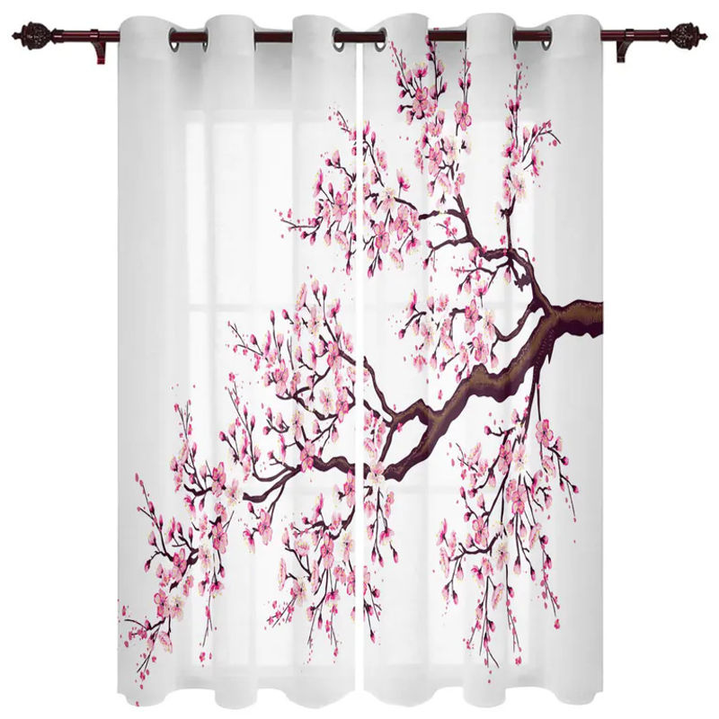 Super Six Sakura Fenstervorhänge im japanischen Stil mit floralem Design, Farbe Pink, B: 135 cm, H: 160 cm, 2er-Set - Bild 4