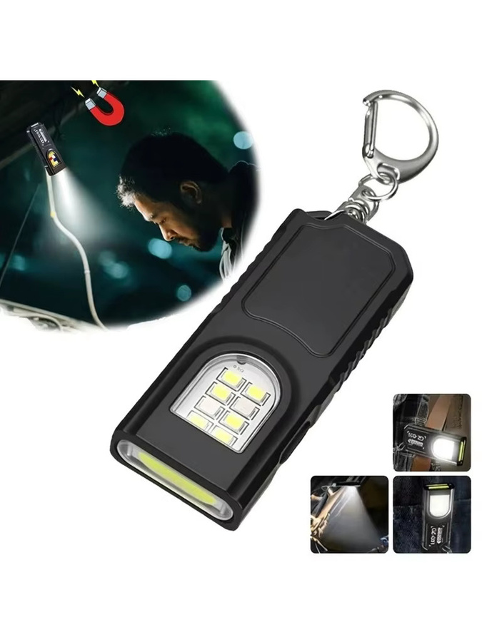 ESMARTER Mini-Taschenlampe als Schlüsselanhänger mit USB-Ladefunktion, LED COB Arbeitslicht in Schwarz - Bild 5