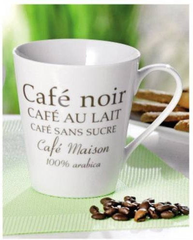 Esmeyer Kaffeebecher-Set FAKT aus Porzellan, 6 Tassen, weiß mit braunem Dekordruck, 0,25 l pro Tasse - Bild 1
