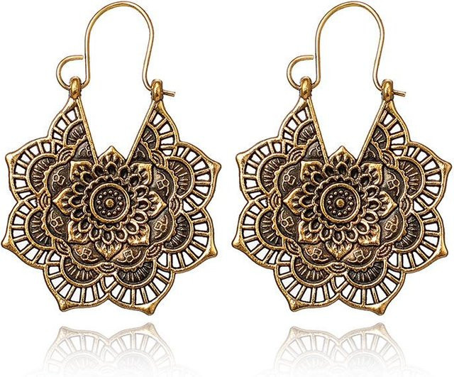 Ohrringe Messing, Schwarz, Damen, Vintage, Geometrisch, Blumen - Bild 1