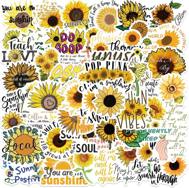 50 oder 100 Stück Pastorale Sonnenblumen PVC Aufkleber für Scrapbooking und DIY Dekoration in Mehrfarben - Bild 1