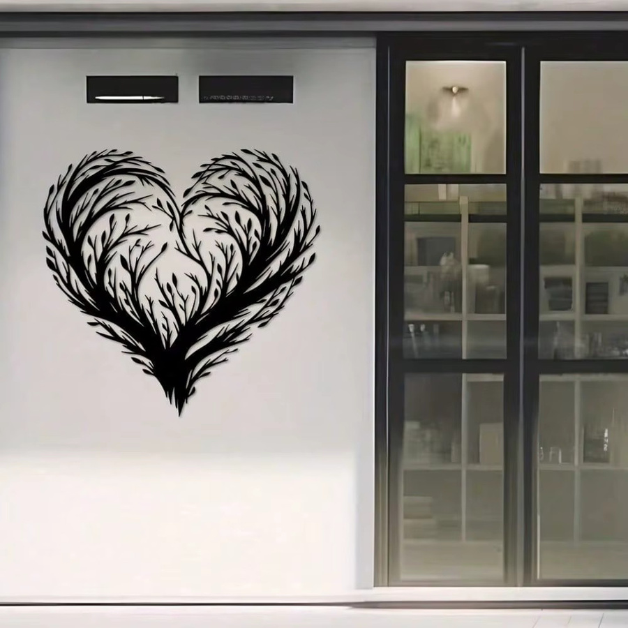 CIFBUY Herzförmige Metall-Wandkunst in Schwarz mit floralem Blattdesign - Bild 3