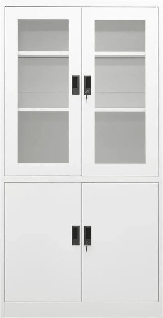 vidaXL Büroschrank aus Stahl mit Glastüren in Weiß, B/T/H: 90 x 40 x 180 cm - Bild 1