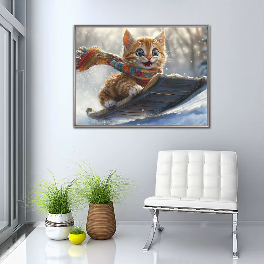 Momoart 5D Diamant-Mosaik Katze DIY Bastelset mit Runddiamanten in Multicolour, Motiv Winter - Bild 3