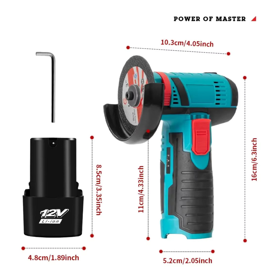 Cisivis Mini Akku-Winkelschleifer mit Polierfunktion, bürstenloser Motor, blau/mehrfarbig, inklusive 2 Akkus und Ladegerät - Bild 3