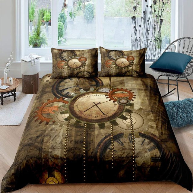 Bettwäsche-Set Binchi Outdoor Product im Steampunk-Design mit Zahnrad-Motiv, Farbe Braun, B/H: 135 x 200 cm - Bild 1