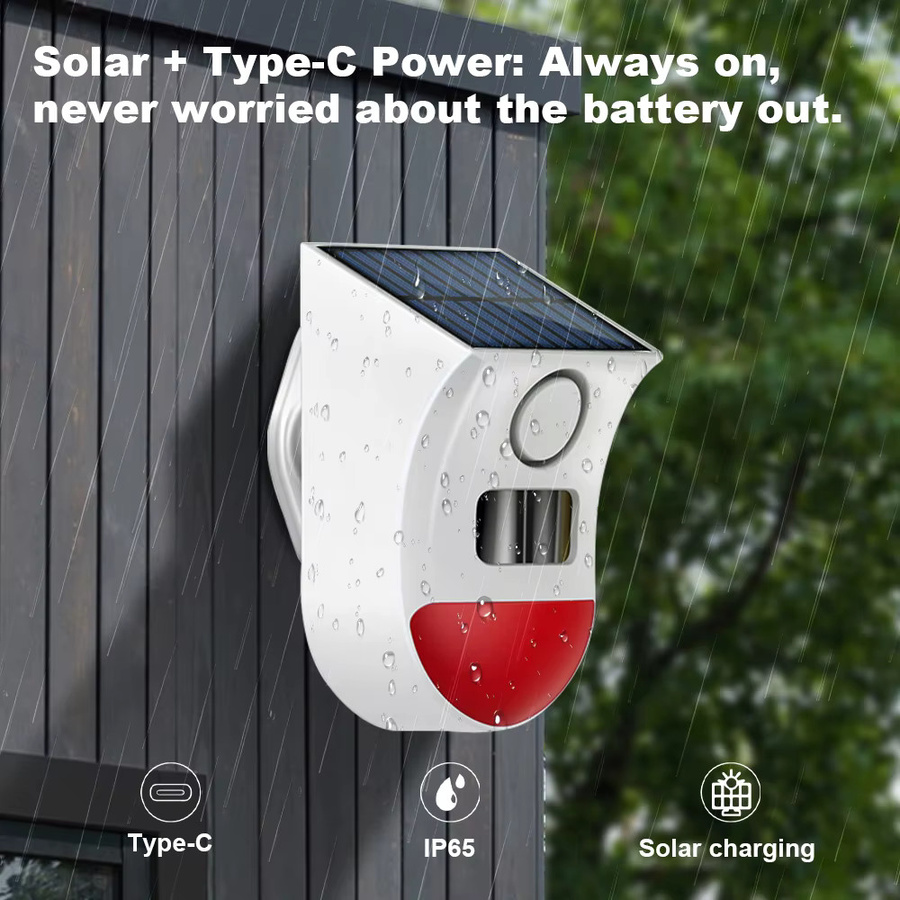 Tuya WiFi 2-in-1 Solar-Bewegungsmelder mit 120dB Sirenenalarm, Smart Life App Fernalarm für Haus, Hof und Garten, Farbe: Weiß - Bild 4