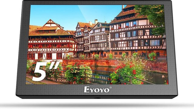 Eyoyo 5-Zoll Mini-LCD-Monitor in Schwarz mit HD-TFT-Bildschirm, 800 x 480 Auflösung, 140 Grad Weitwinkel und integriertem Lautsprecher sowie HDMI, VGA und AV Videoeingang - Bild 1