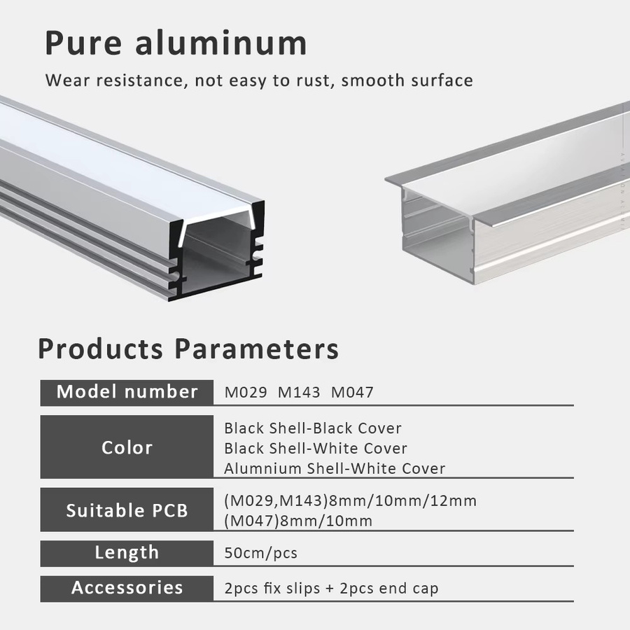 MJJC LED-Profil Aluminium mit PC-Abdeckung für lineare Beleuchtung in Bar und Schrank, silbrig und schwarz - Bild 2