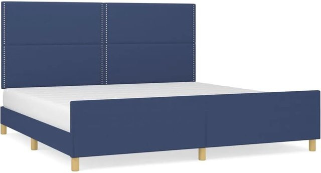 vidaXL Bettgestell mit Kopfteil in Blau aus Stoff und Holz B/T/H: 200 x 203 x 128 cm - Bild 1