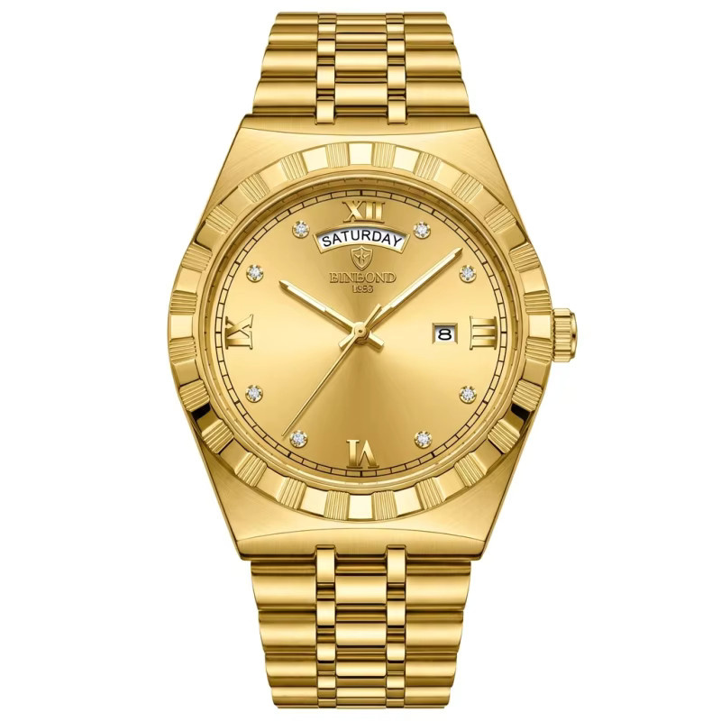 BINBOND Armbanduhr, Quarz, Edelstahl, Gold, Herren - Bild 5