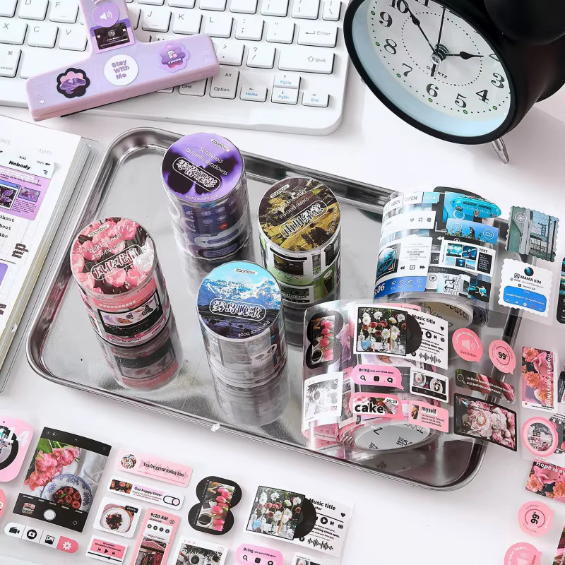 Koreanisches Washi Tape Set mit minimalistischen einfarbigen und gestreiften Designs für dein Tagebuch-DIY, 1 Rolle, Breite: 6 cm, Länge: 200 cm - Bild 2