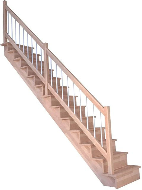StarWood Treppe Lindos Pro Gerade aus Buche mit Holz-Edelstahl-Geländer in Weiß, Breite: 80 cm - Bild 1