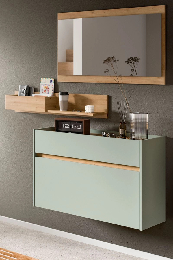 3-tlg. Garderobe Set Borga von Inn.Furn in Salbei und Eiche, modern, B: 140 cm, H: 197 cm, T: 32 cm - Bild 1