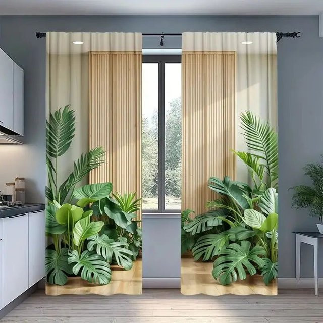 VIKAMA Verdunkelungsvorhänge mit tropischem Regenwald-Motiv und Monstera-Palmblatt-Design, Mehrfarbig, Breite: 90 cm, Höhe: 160 cm - Bild 1