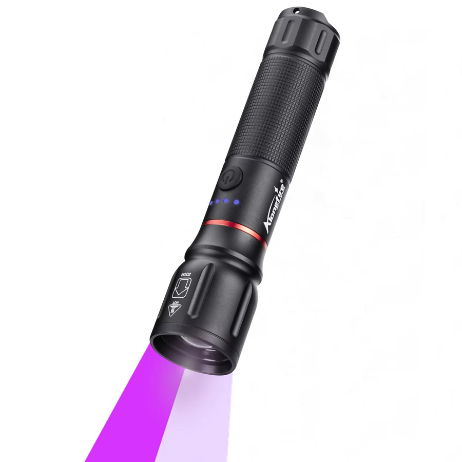 Alonefire 2-in-1 UV-Taschenlampe mit Zoom 395nm und 365nm, USB-aufladbar, Schwarz - Bild 2