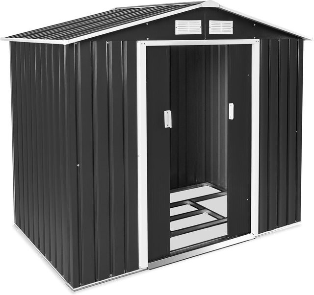 tectake Gartenhaus mit Satteldach aus Stahl in Grau-Weiß, B/T/H: 214 x 130 x 185 cm - Bild 1