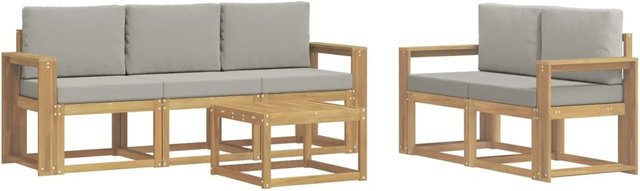vidaXL Outdoor-Sofagarnitur 6-teilig aus Akazienholz mit Polstern in Weiß und Hellgrau, B/T/H: 59 x 59 x 37 cm - Bild 1