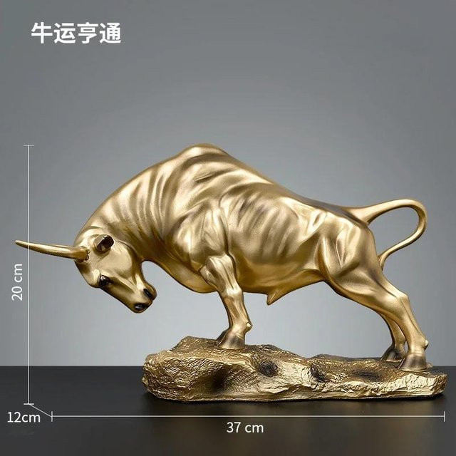 Yiran Furniture Lucky Taurus Dekoratives Ornament in Gold, Traditioneller chinesischer Stil aus Harz für Büro und Schreibtisch - Bild 1