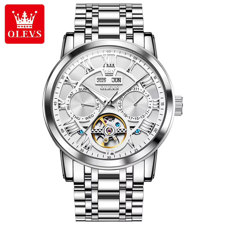 OLEVS Armbanduhr Automatik, Edelstahl, Schwarz, Herren - Bild 7