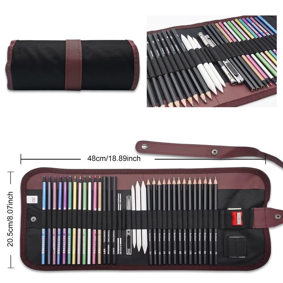 38-teiliges Künstlerbedarf Skizzenstifte-Set mit Graphitstiften, Kohlestiften und 12 Metallic-Bleistiften in Multicolour - Bild 2