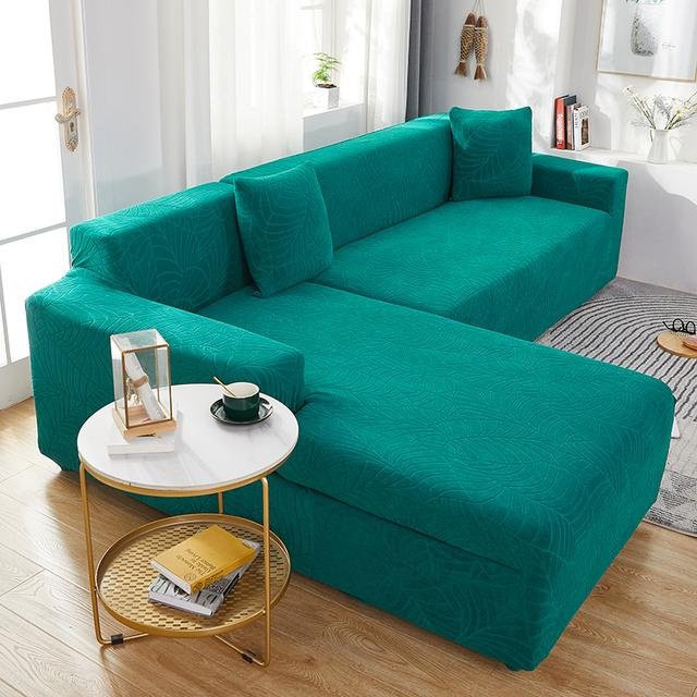Wasserdichter elastischer Sofabezug in Jacquard-Optik für Ecksofas, grün, L-Form, für 2 Sitze, Breite: 145-185 cm - Bild 1
