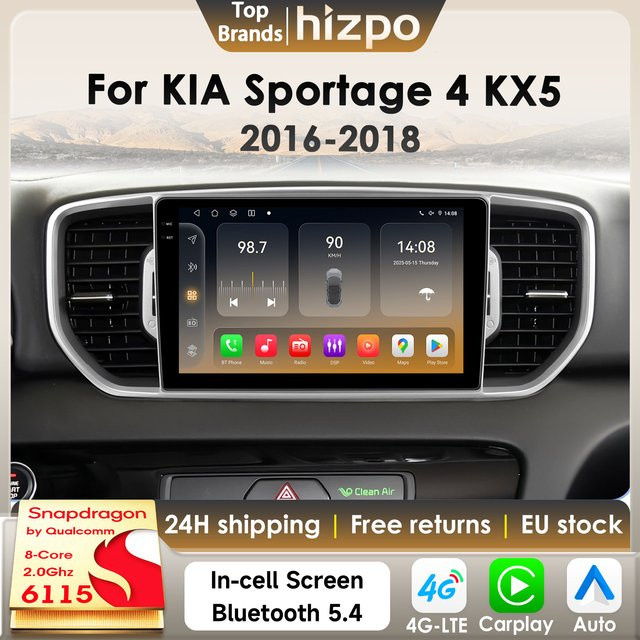 Hizpo Android 14 Autoradio für KIA Sportage 4 KX5 2016-2018 mit Qualcomm Snapdragon 6115 8Core, 2Din Multimedia System mit GPS und 4G, Carplay, Schwarz - Bild 1