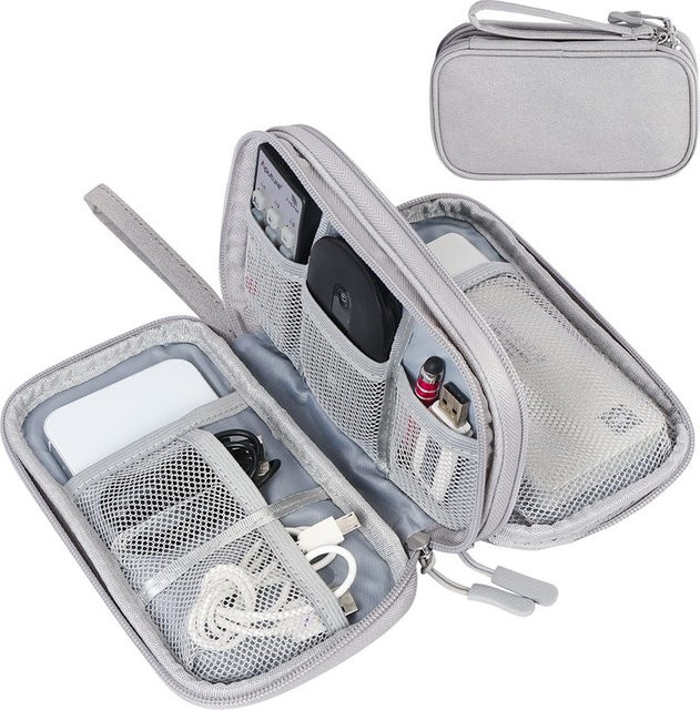 DIXSG Datenkabel-Aufbewahrungstasche in Grau, wasserdichte Reise-Organizer-Tasche für Kabel, Schnüre und USB-Ladegeräte - Bild 1
