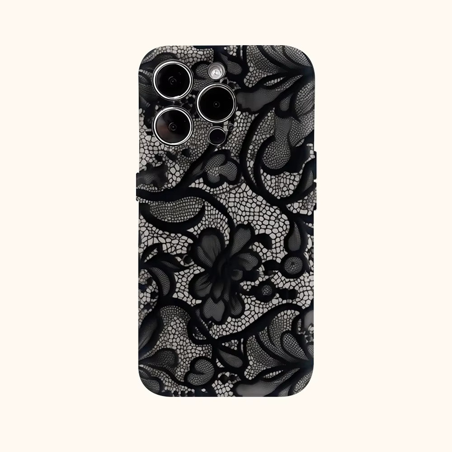 Potdemiel Schutzhülle mit Spitzenmuster in Schwarz für iPhone 18 Pro Max bis iPhone 11 Doppelschicht Rückabdeckung - Bild 2
