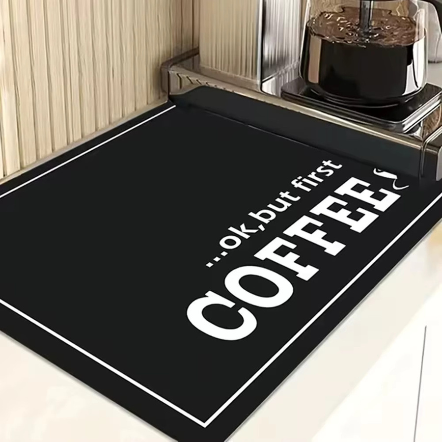 VIKAMA Kaffeemaschinenmatte mit schwarzem Schriftmuster, schnell trocknend und saugfähig - Bild 2