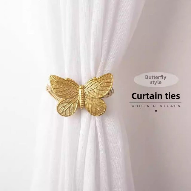 QHSPE Magnetischer Vorhanghalter Schmetterling in Gold und Transparent aus Metall mit Klebebefestigung ohne Bohren - Bild 1