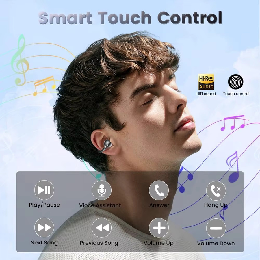 UYUXIO XP7 Clip-On Bluetooth 5.4 Ohrhörer Schwarz, Wasserdichte kabellose Über-Ohr-Kopfhörer mit 72 Stunden Akkulaufzeit für Sport - Bild 5