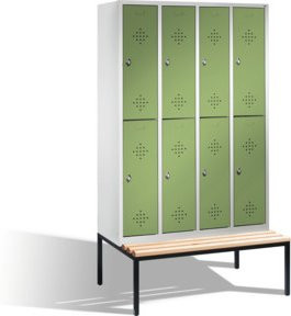 C+P Doppelstockspind Classic mit Sitzbank, 8 Fächer, Front Resedagrün, Korpus Lichtgrau, H: 209 cm, B: 119 cm, T: 50 cm/81,5 cm - Bild 1