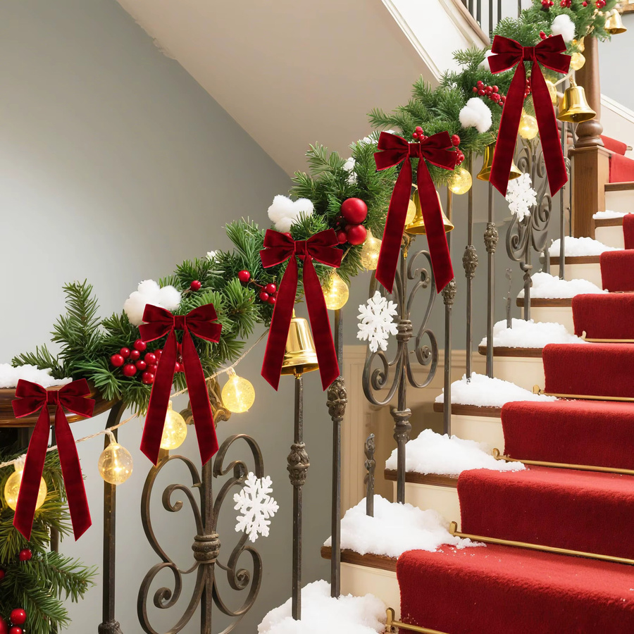 EsenTroye Weihnachtsschleifen aus Samt in Rot und Burgund für Weihnachtsbaum, Kranz und DIY-Dekoration, 10 Stück - Bild 3