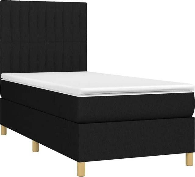 vidaXL Boxspringbett mit Matratze Schwarz aus Stoff, Hybrid-Modell mit Taschenfederkern, B/T/H: 100 x 200 x 128 cm - Bild 1