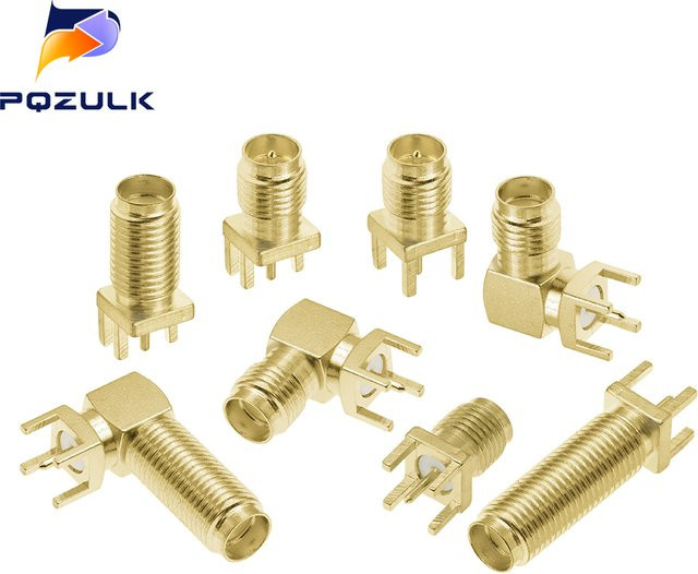 5er Set SMA-KE PCB Buchse Straight Adapter mit Lötring, goldfarben, Länge: 28,5 mm - Bild 1
