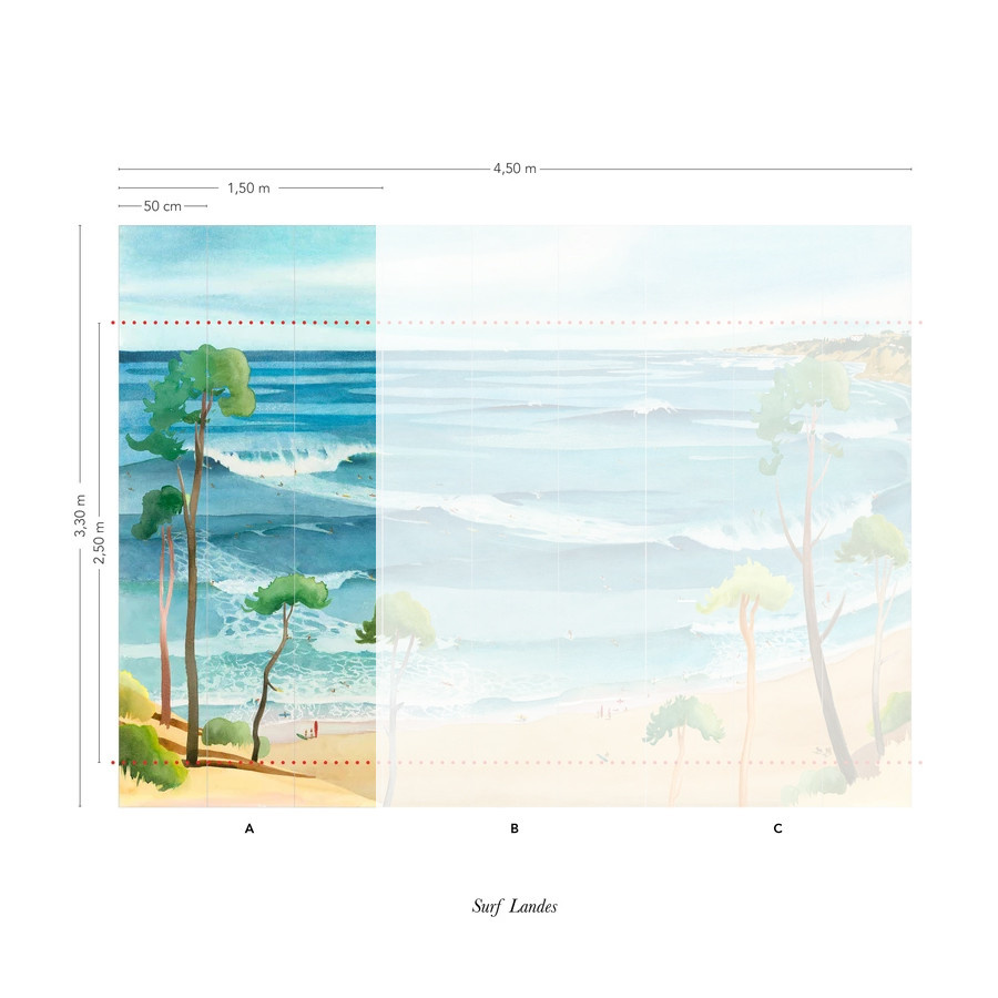 Isidore Leroy Mural Surf Landes Wandtattoo in Blau und Gelb im maritimen Sommer-Design - Bild 1