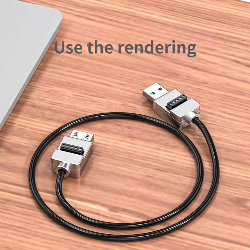 USB 2.0 DIY Reparatur-Kabel Set mit Metallgehäuse, Männlich und Weiblich, Silber - Bild 4