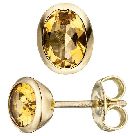 Colfem Ohrstecker oval, 585 Gelbgold, 2 Citrine gelb, Unisex - Bild 1