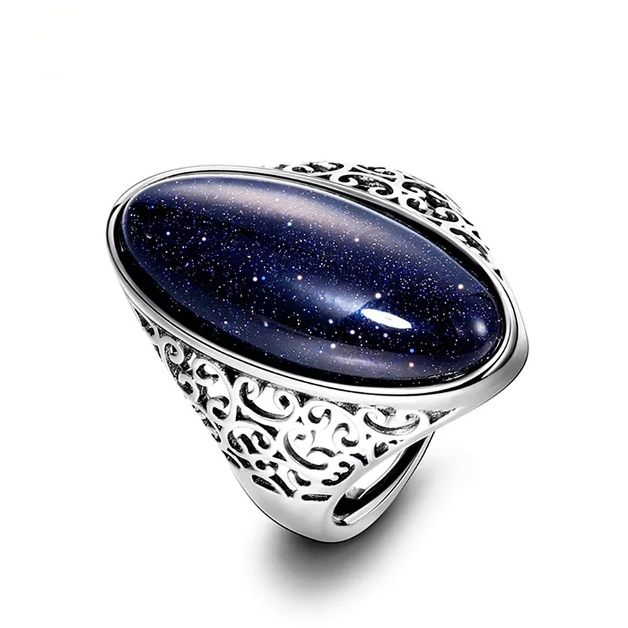 QIBAOKU Ring Damen, versilbert, Aventurin, Türkis, Vintage - Bild 4